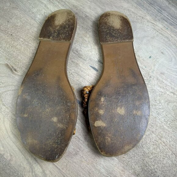 Zara Woman Woven Slide‎ Sandals Size 36/6 Brown Tan Rattan Flats - Picture 2 of 4